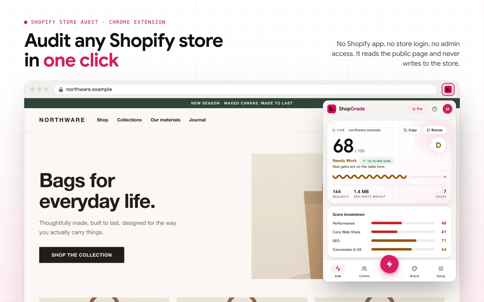 Audit any Shopify store in one click
