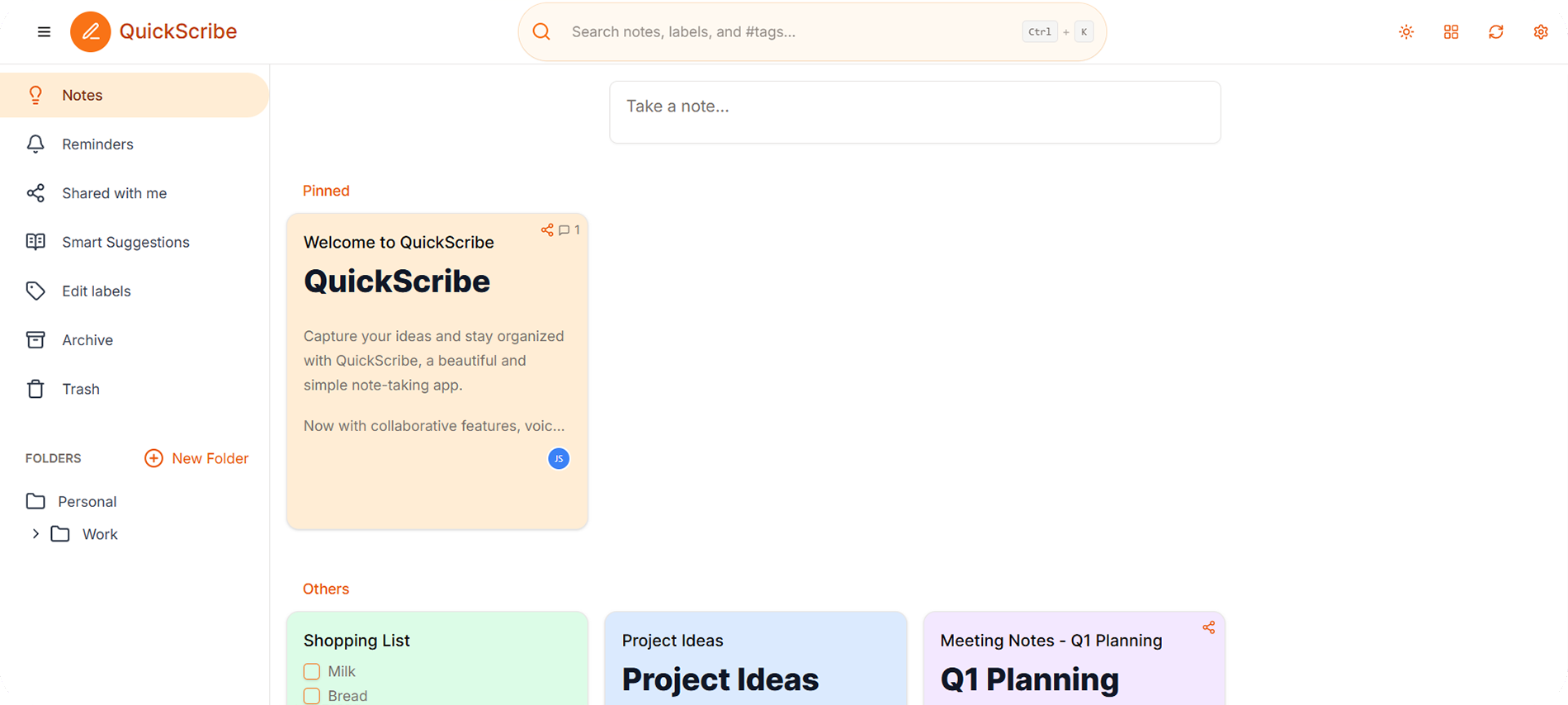 QuickScribe Note-Taking App UI